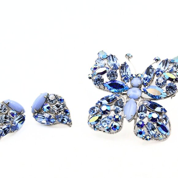 Sweet REGENCY JEWELS Light Blue AB Crystals Glass Butterfly Set - Picture 6 of 9